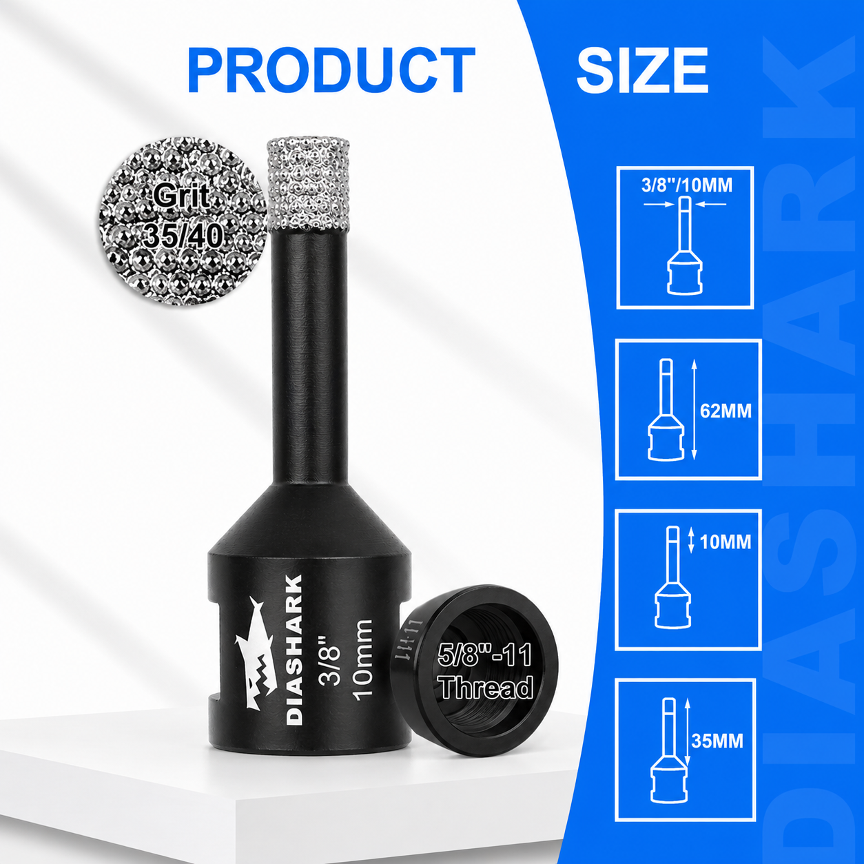 DIASHARK 2pcs 6/8/10/13/16mm 5/8''-11 Diamond Core Drill Bits for Porcelain Tile Ceramic Granite