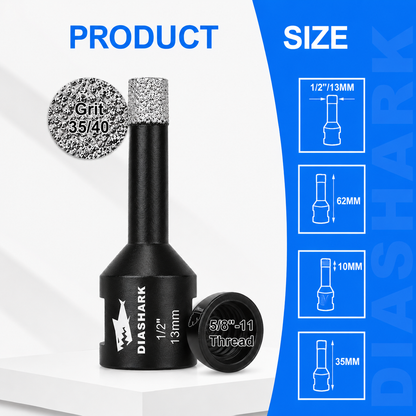 DIASHARK 2pcs 6/8/10/13/16mm 5/8''-11 Diamond Core Drill Bits for Porcelain Tile Ceramic Granite