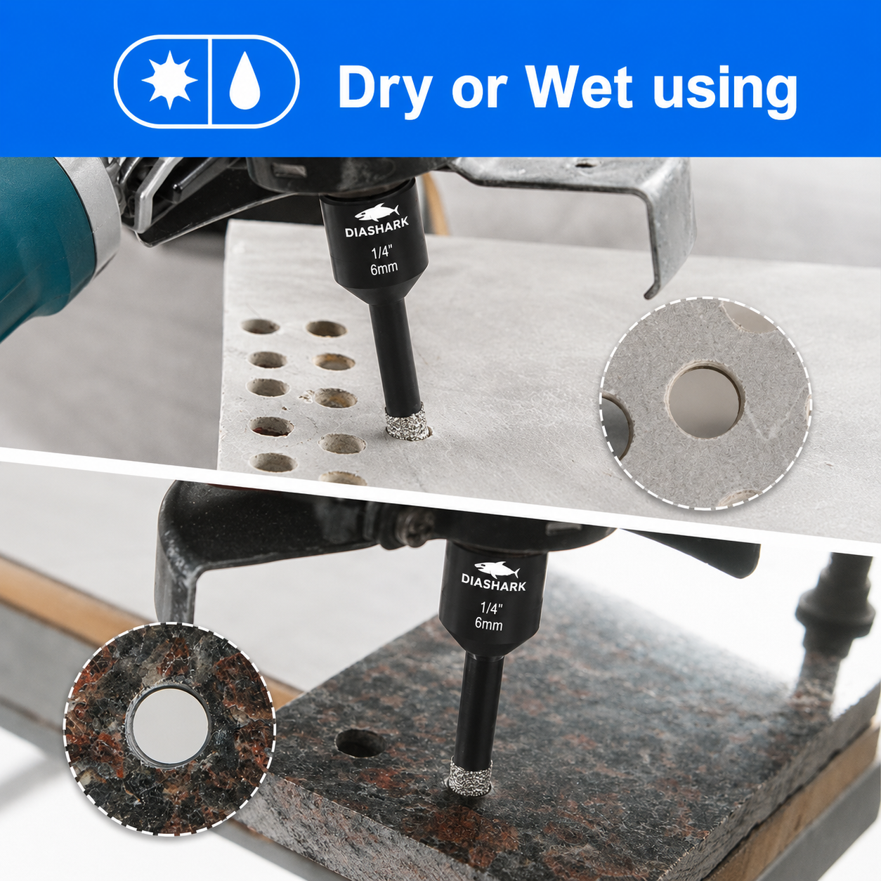 DIASHARK 2pcs 6/8/10/13/16mm 5/8''-11 Diamond Core Drill Bits for Porcelain Tile Ceramic Granite
