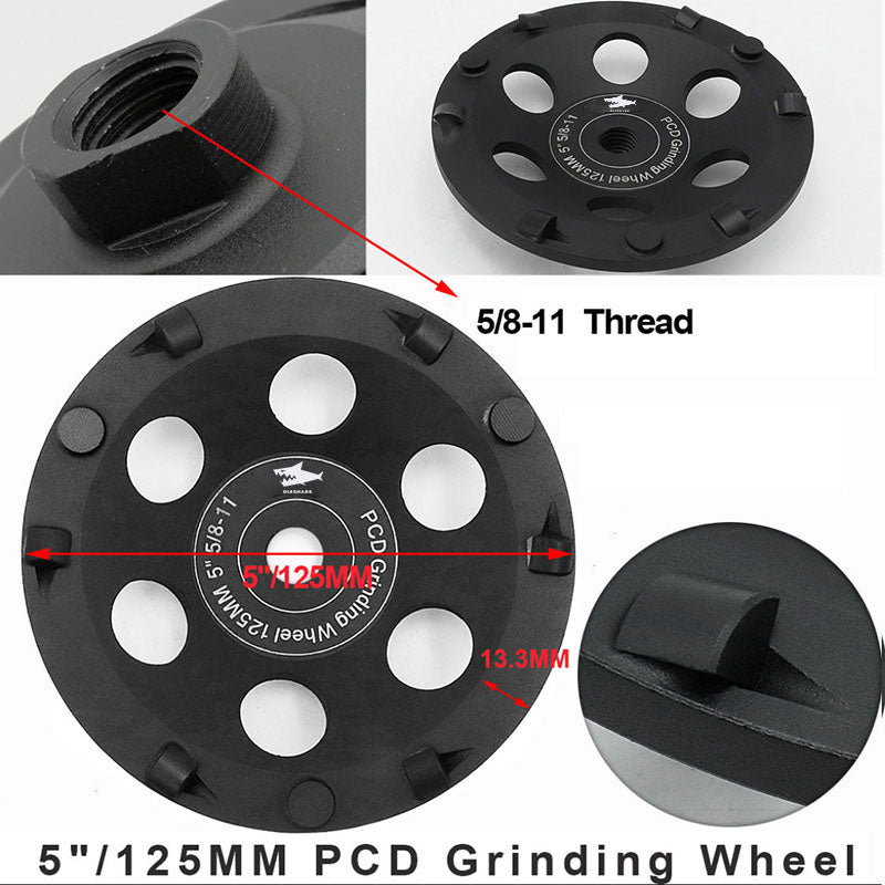 DIASHARK 4/5inch PCD Grinding Cup Wheel for Remove Epoxy Glue Mastic Paint and Concrete Floor Surface Coating 5/8-11 Thread