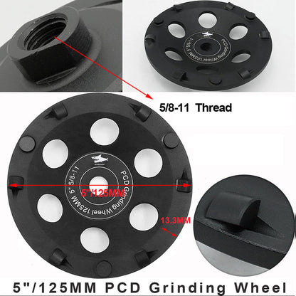 DIASHARK 4/5inch PCD Grinding Cup Wheel for Remove Epoxy Glue Mastic Paint and Concrete Floor Surface Coating 5/8-11 Thread