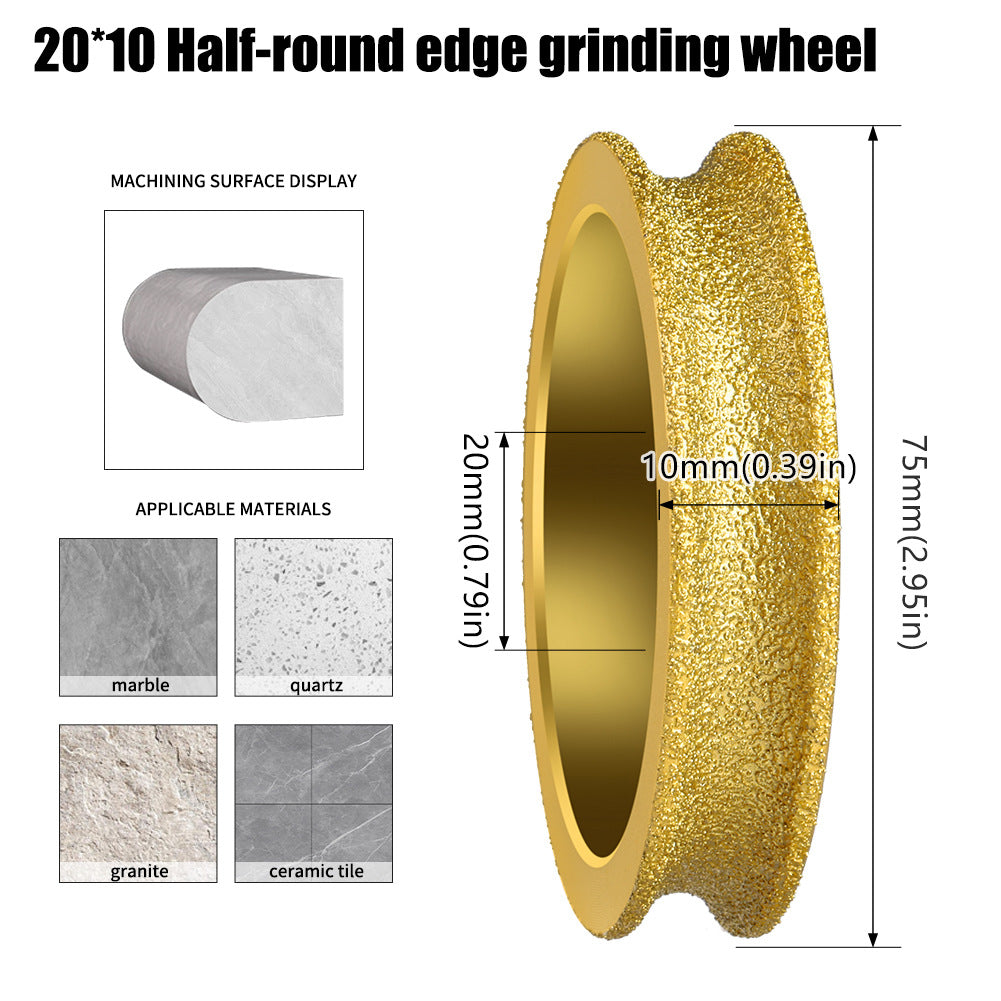 Diashark 2pcs 3inch 75mm Diamond Convex Wheel for Grinding Concrete Marble Granite French Edge Roman Edge Half-Round Edge