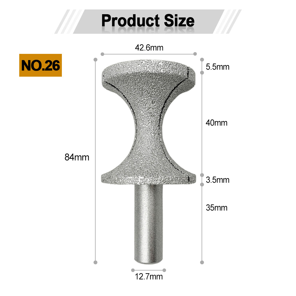 Diashark Diamond Router Bits with 1/2" Shank for Granite Marble 31 sizes 2pcs