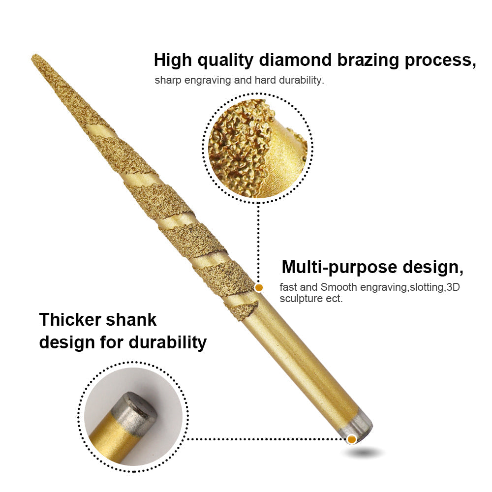 Diashark CNC Diamond Engraving Router Bit Stone Milling Cutter Engraver Marble Granite Tool Blades Carving Knife