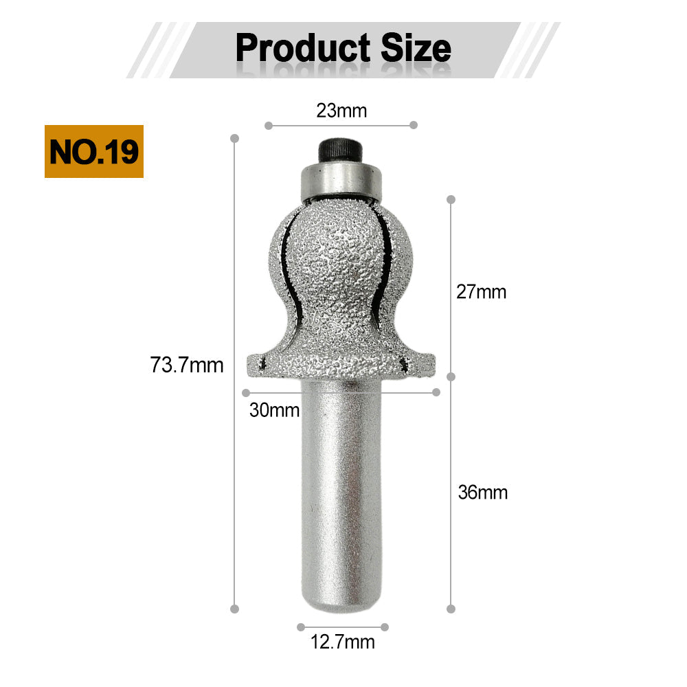 Diashark Diamond Router Bits with 1/2" Shank for Granite Marble 31 sizes 2pcs