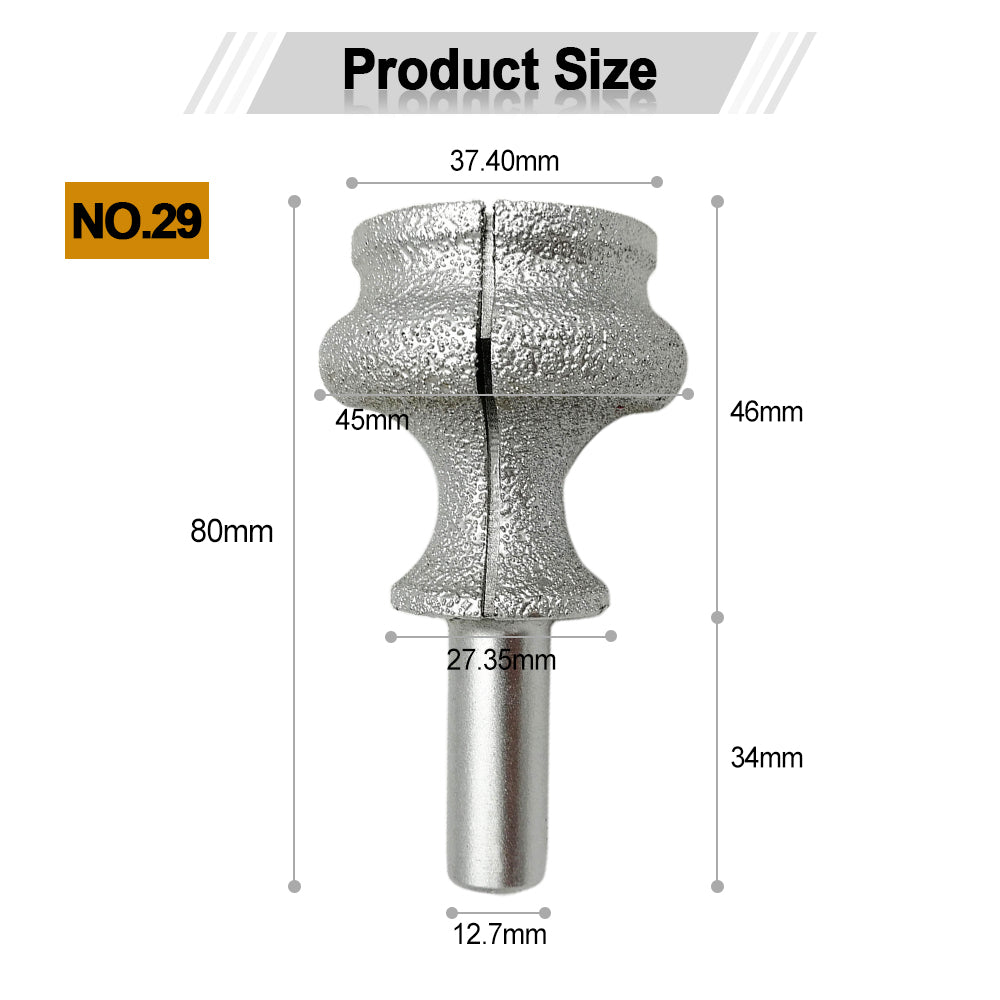 Diashark Diamond Router Bits with 1/2" Shank for Granite Marble 31 sizes 2pcs
