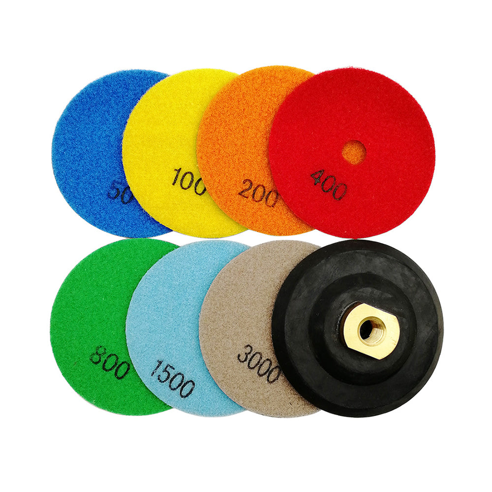 Diashark 4inch Dry Diamond Polishing Pad for Granite 8pcs/set Mixed Grits Plus a Base Backer