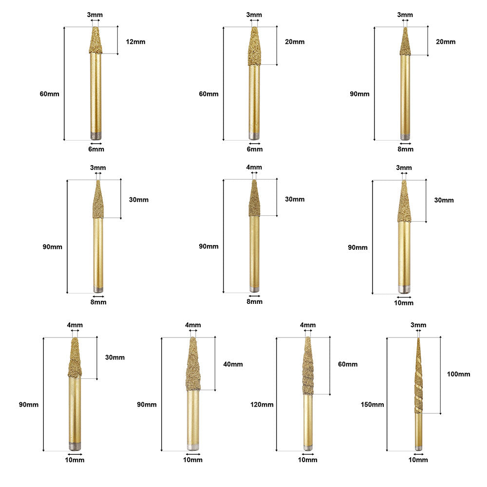Diashark CNC Diamond Engraving Router Bit Stone Milling Cutter Engraver Marble Granite Tool Blades Carving Knife
