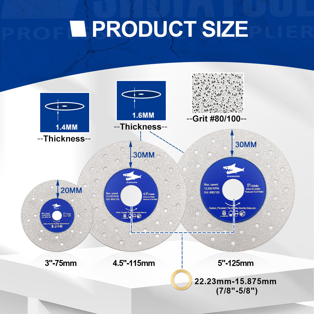Diashark 75/115/125mmcs Porous Widened Cutting Blade  Ultra-Thin Disc Porcelain Tile Marble Glass Granite
