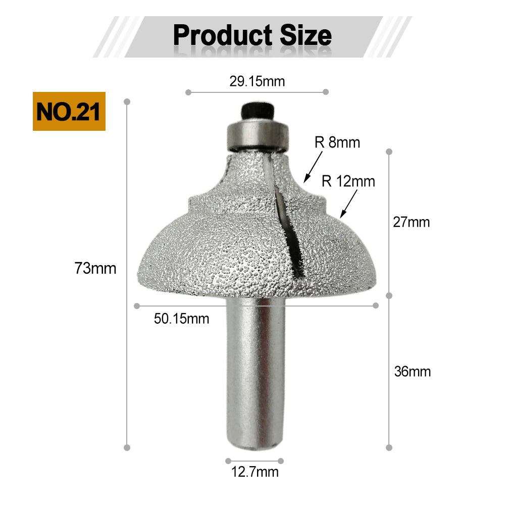 Diashark Diamond Router Bits with 1/2" Shank for Granite Marble 31 sizes 2pcs
