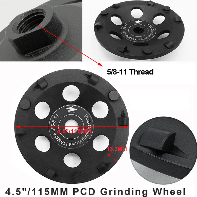 DIASHARK 4/5inch PCD Grinding Cup Wheel for Remove Epoxy Glue Mastic Paint and Concrete Floor Surface Coating 5/8-11 Thread